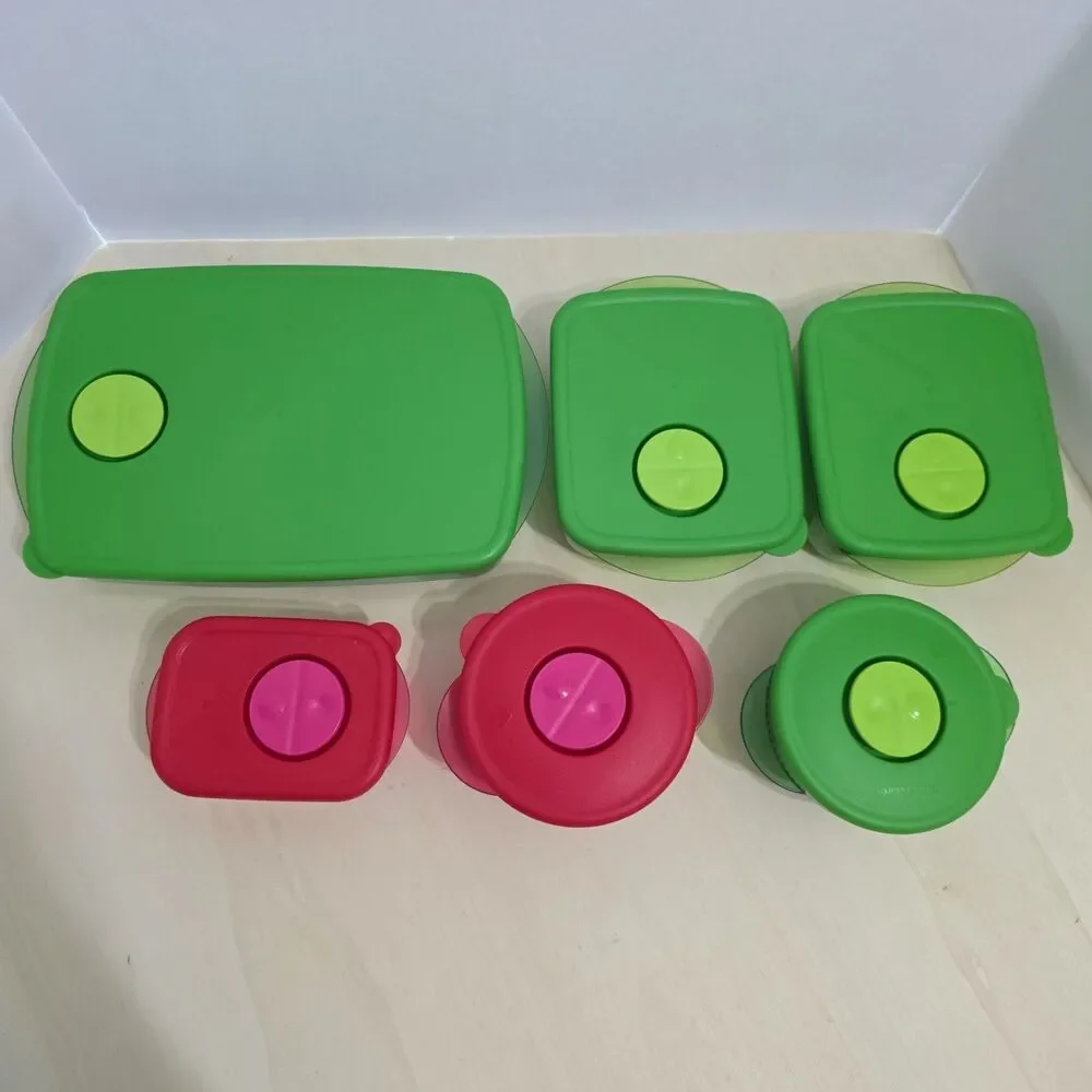Tupperware Rock N Serve 6 Container Set 3381 3385 3387 4720 Pink Green Vented